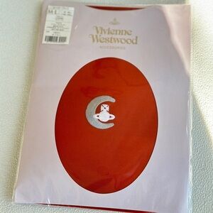 Authentic Vivienne Westwood Red color Moon🌙 embroidered Orb sheered women tights